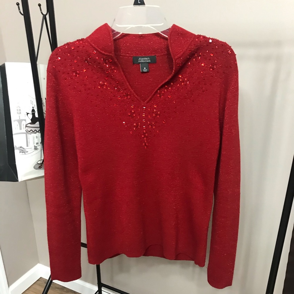 Red Jeweled Neck Sweater | Medium